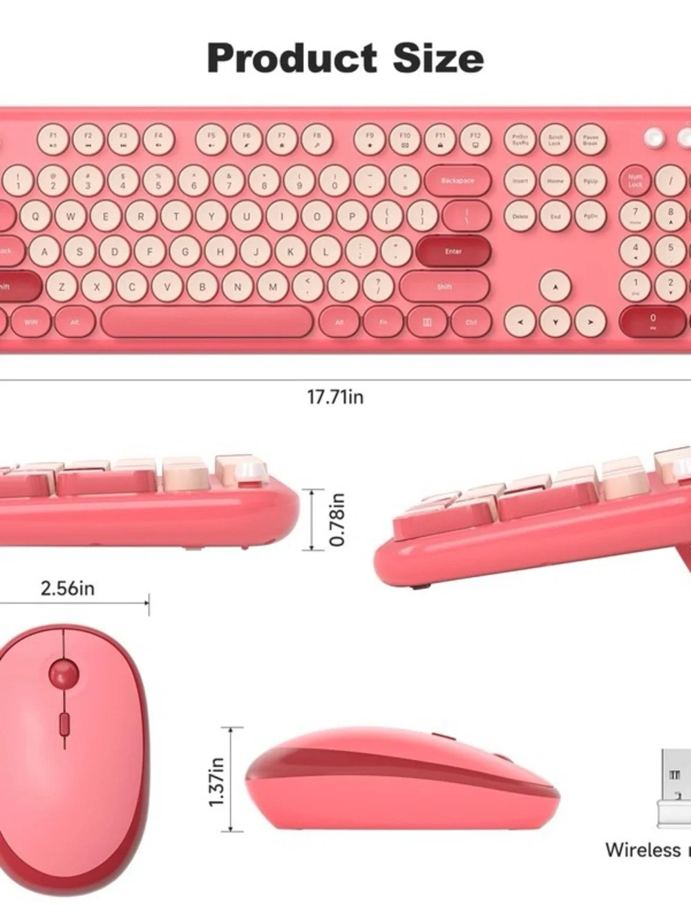 MOFII Pink Red Retro Typewriter Wireless Keyboard and Mouse Combo New in Box